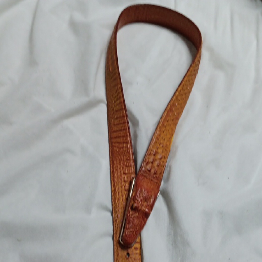 Warm Brown Belt with Textured Surface and Brass Buckle, 47 inches long